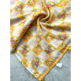 Sunshine Yellow Checkered Saree with Floral Prints
