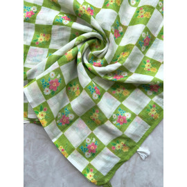 Pastel Green Floral Checkered Soft Cotton Saree Lightweight Casual & Daily Wear Saree