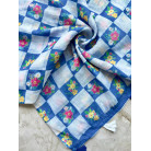 Royal Blue Checkered Linen Cotton Saree with Floral Prints