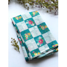 Teal Blue Floral Checkered Soft Cotton Saree  Lightweight Casual & Daily Wear Saree