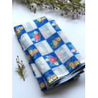 Royal Blue Checkered Linen Cotton Saree with Floral Prints